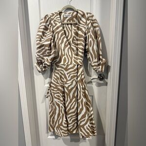 Raul blanco brown zebra puff sleeve anthro inspired dress